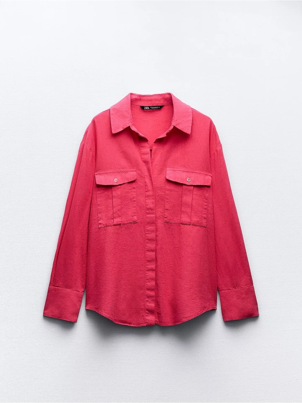 Zara linen blend fuchsia pocket shirt